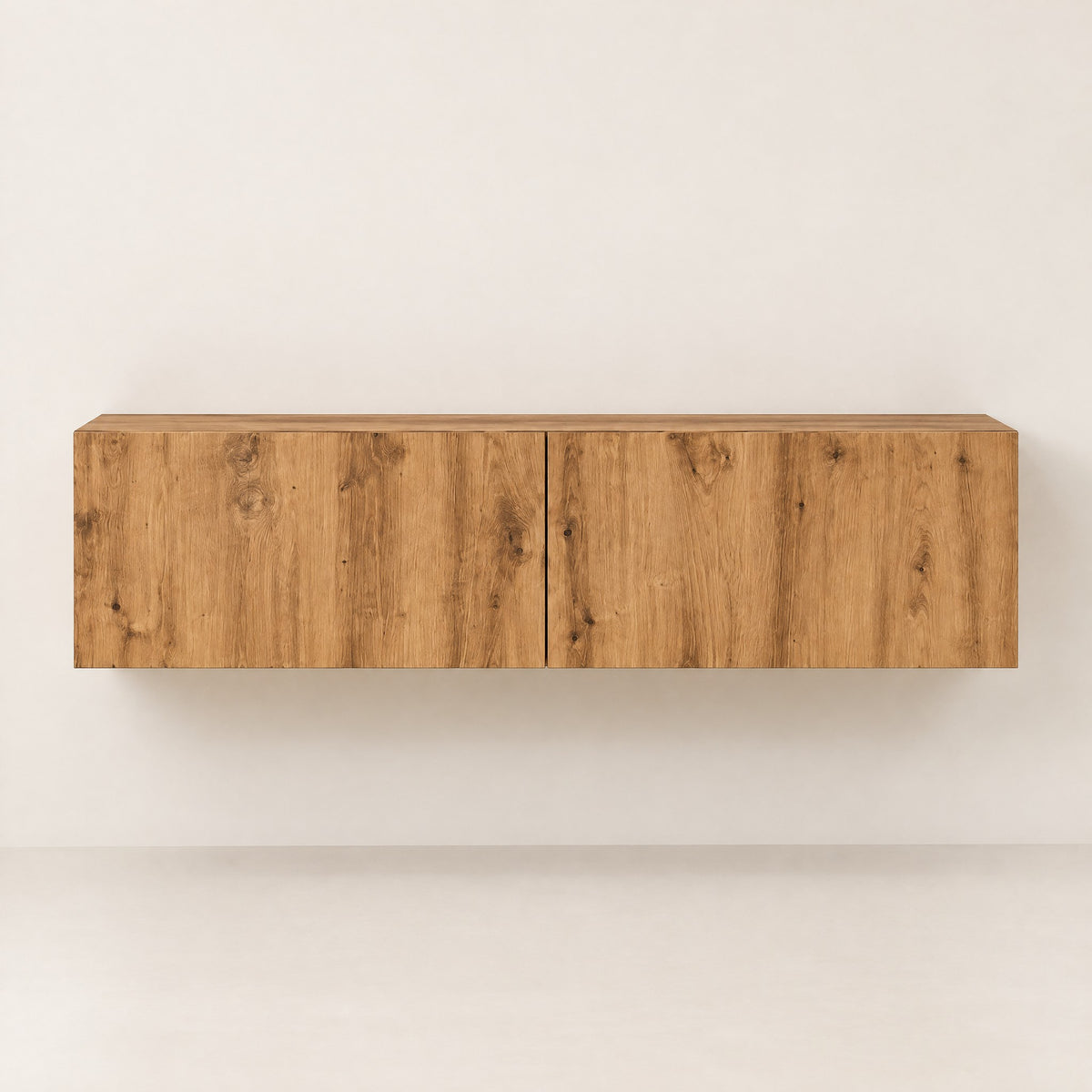 Meuble TV suspendu finition chêne 120 cm, chêne naturel, vue de face