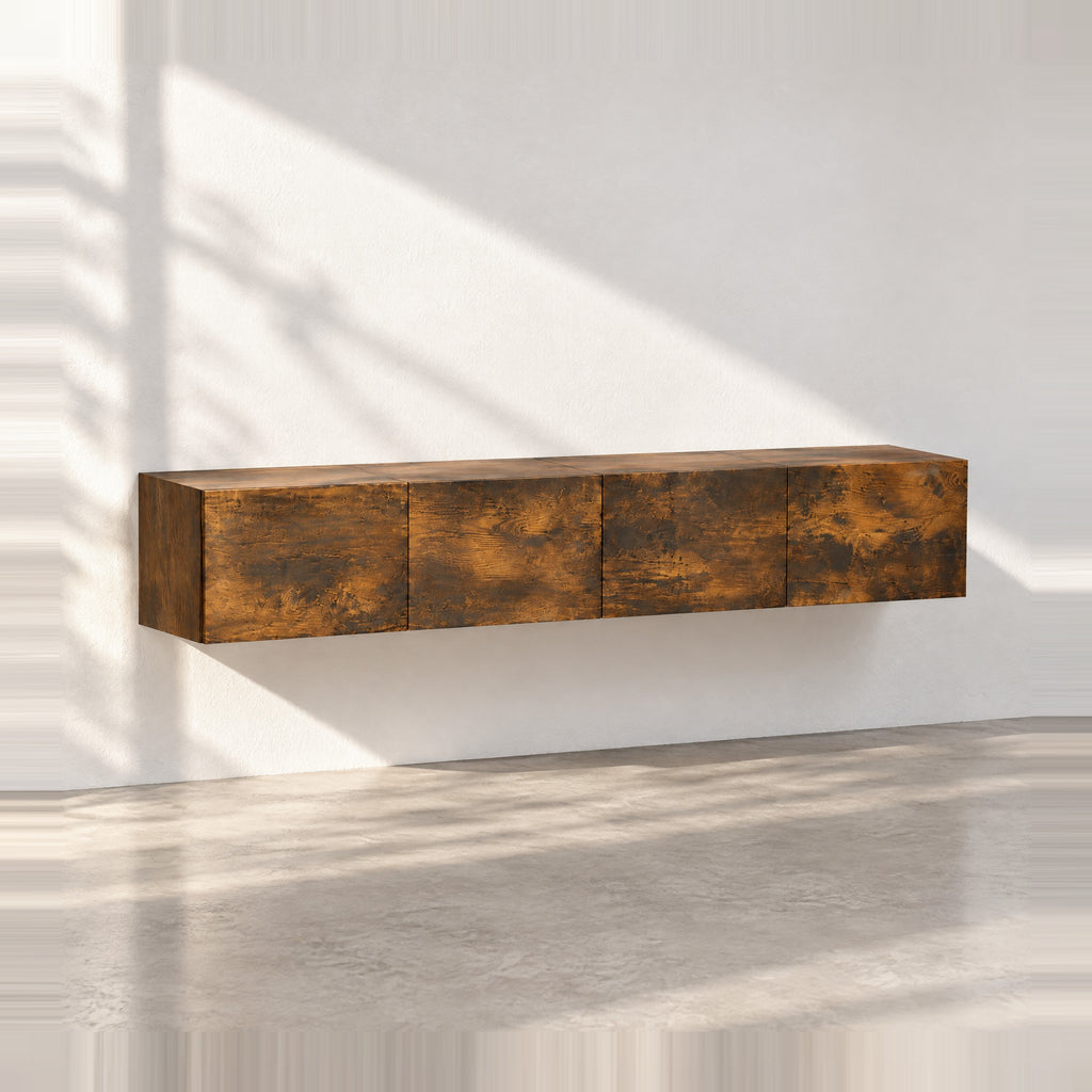 Lot de 2 meubles TV suspendus chêne fumé, au soleil
