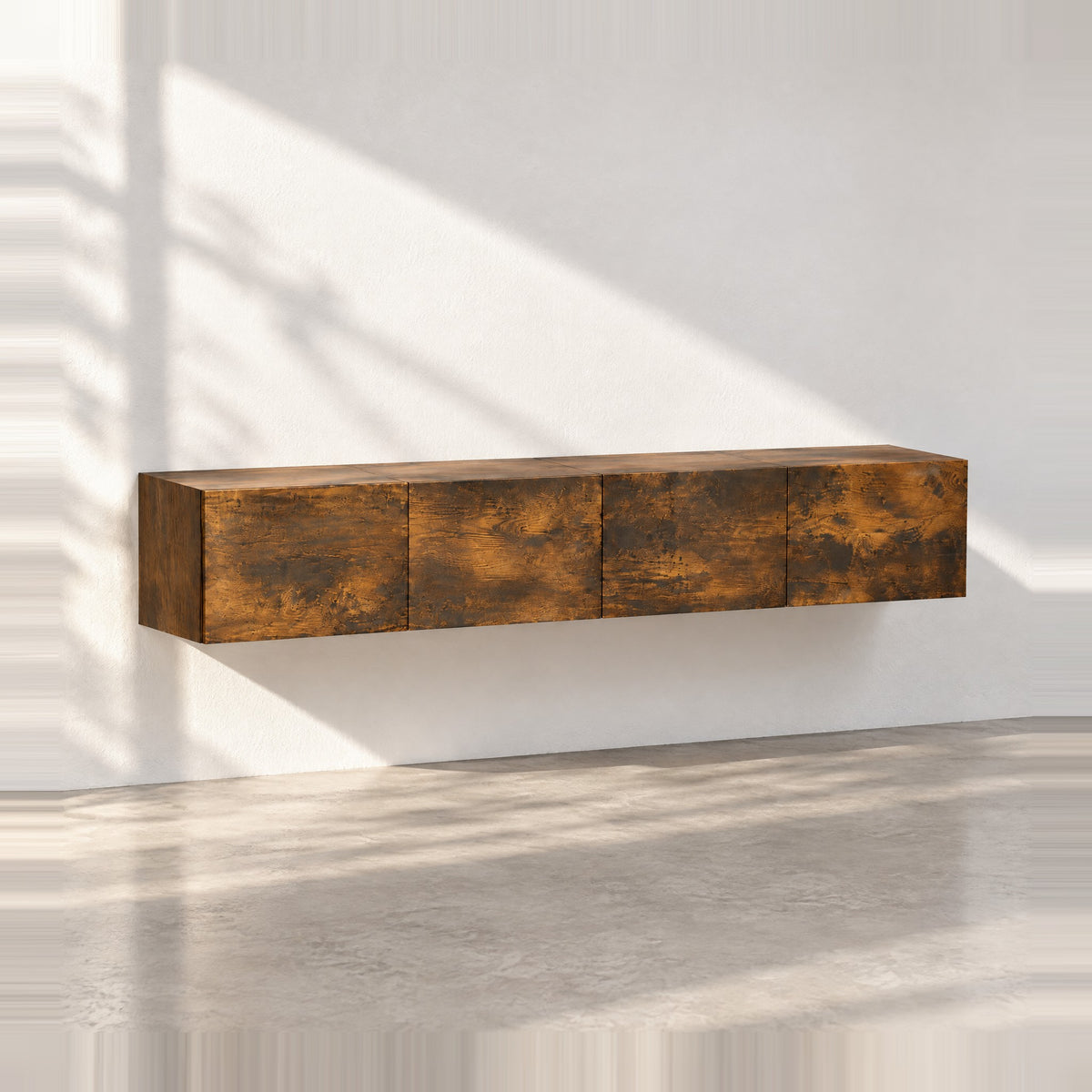 Lot de 2 meubles TV suspendus chêne fumé, au soleil