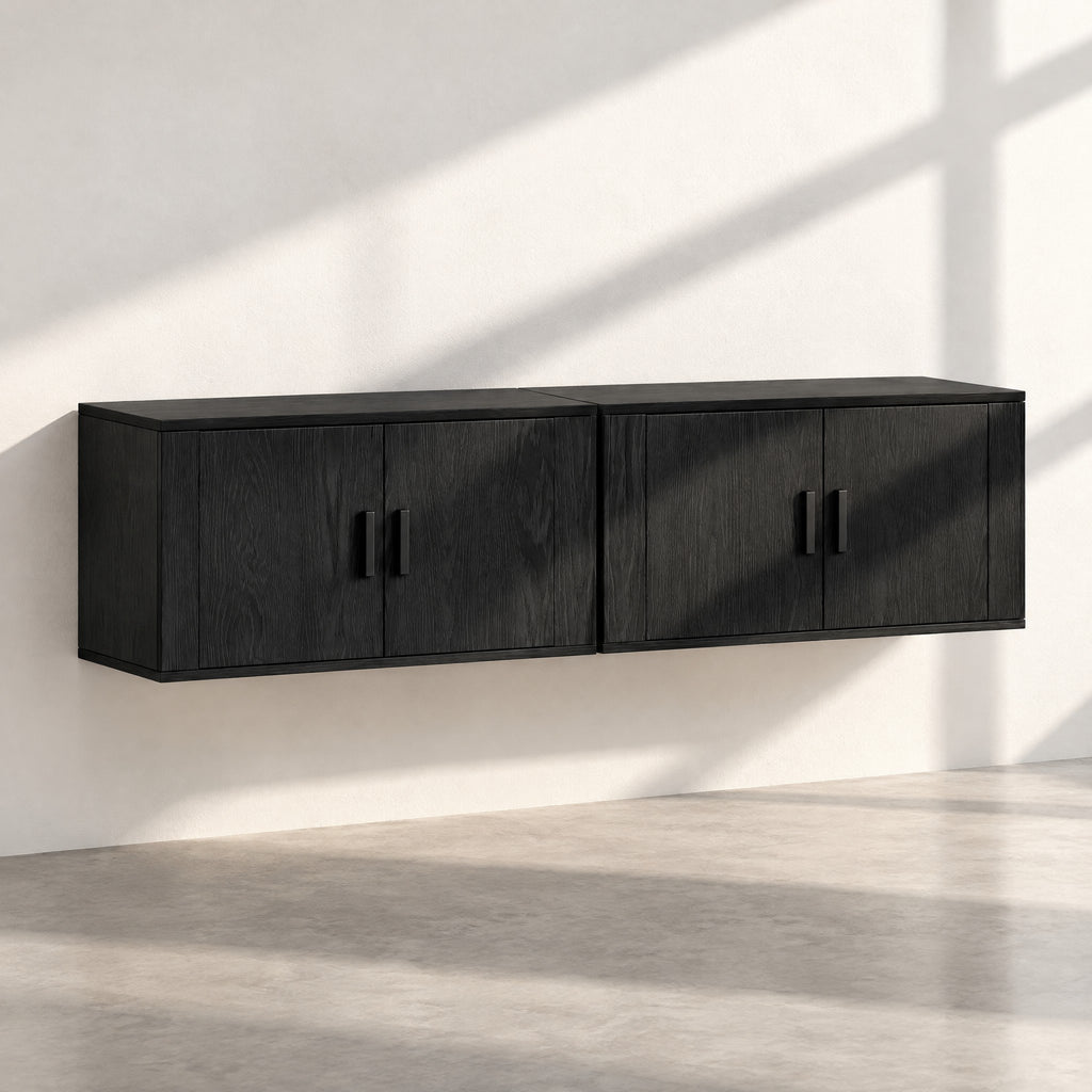 Lot de 2 meubles TV suspendus chêne noir, au soleil