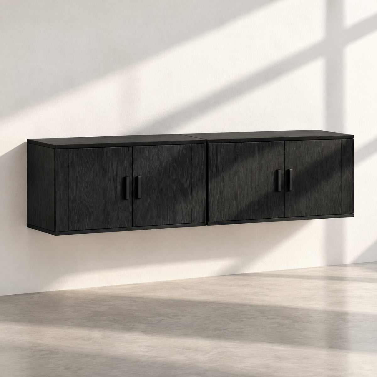 Lot de 2 meubles TV suspendus chêne noir, au soleil
