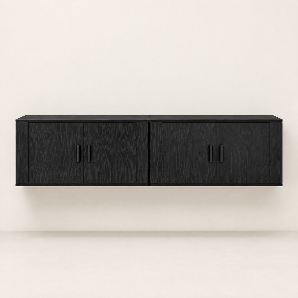 Lot de 2 meubles TV suspendus chêne noir, vue de face