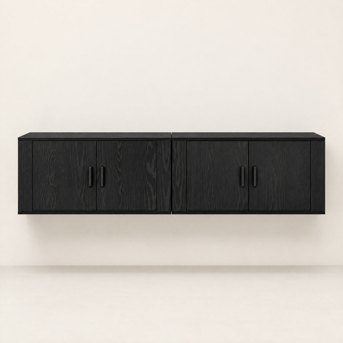Lot de 2 meubles TV suspendus chêne noir, vue de face